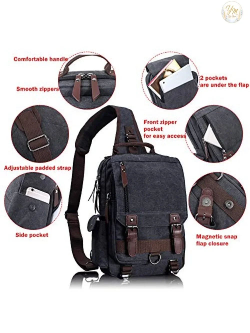 Canvas Messenger Bag Crossbody Sling for Travel Work Laptop